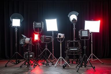 Image showing professional lighting equipment setup with softboxes and stands